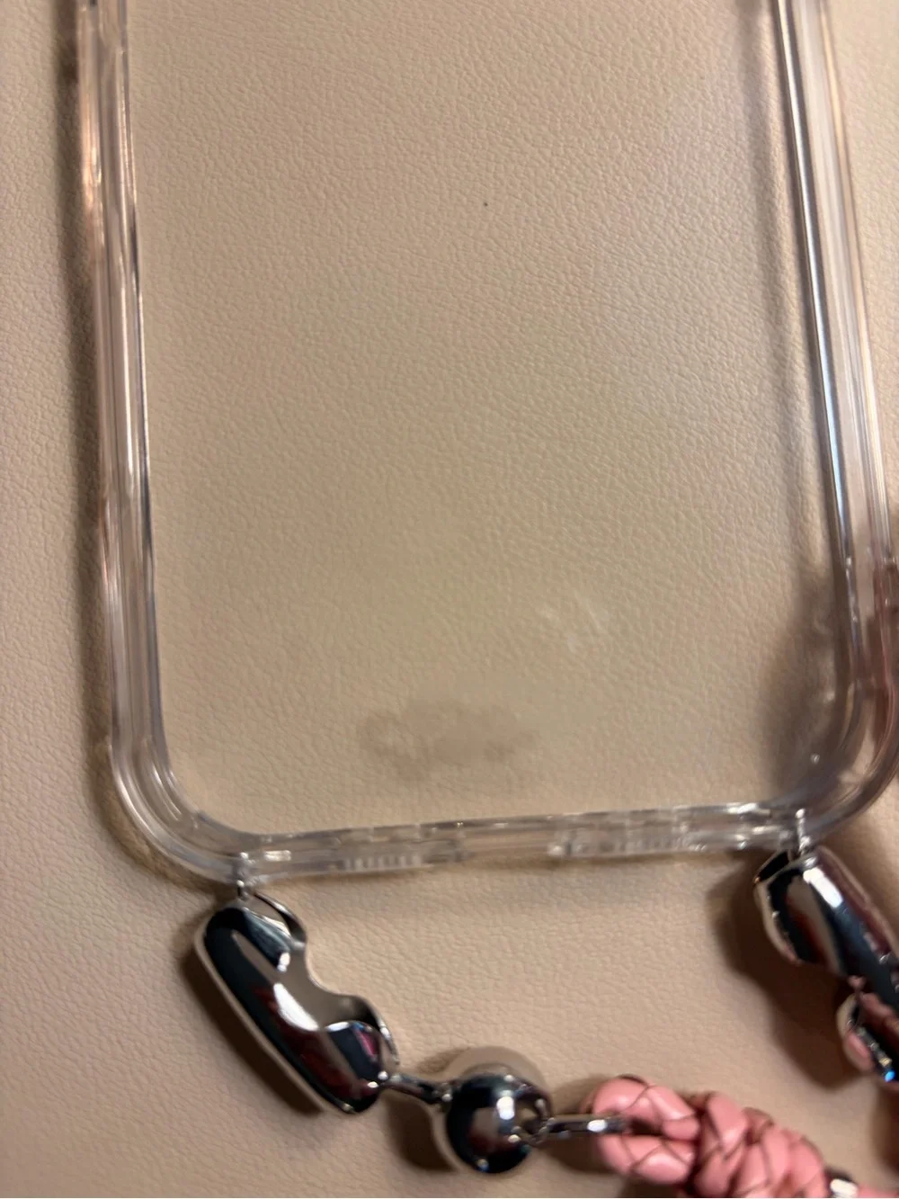 OSSA Clear iPhone AIR Phone Case with Pink Leather Braided Wrist Strap